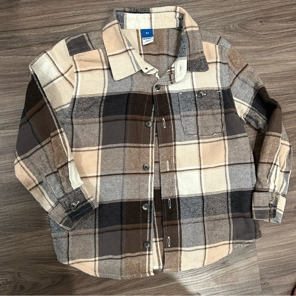 5T Boys Brown and Black Plaid Flannel - Picture 1 of 2